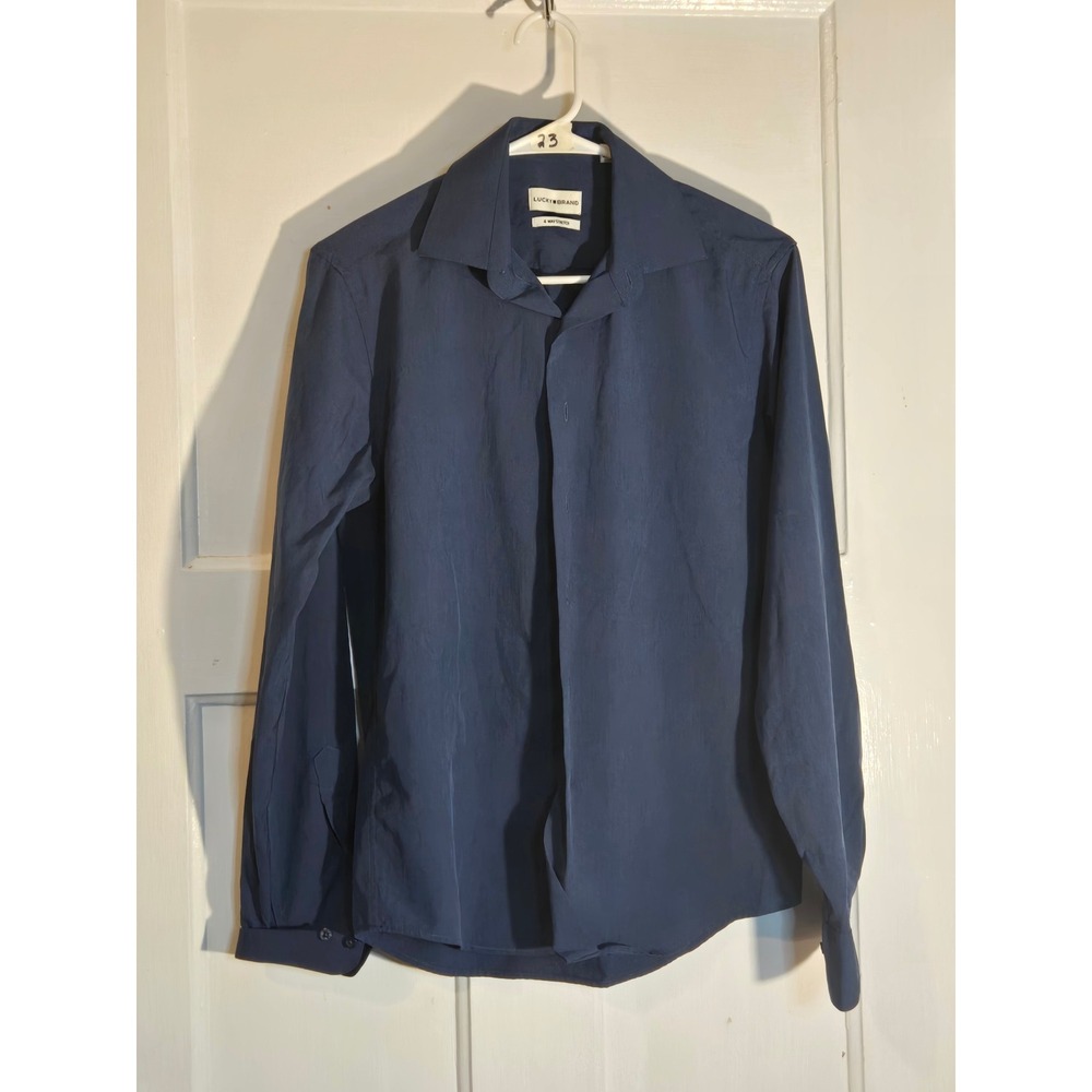 Lucky Brand Mens Slim Fit 4-Way Stretch Long Sleeve Button Down Shirt Navy Blue